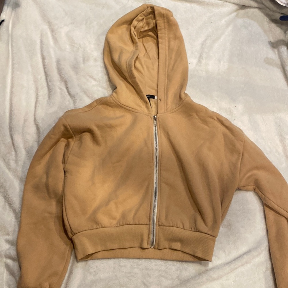 Tan cropped zip up hoodie